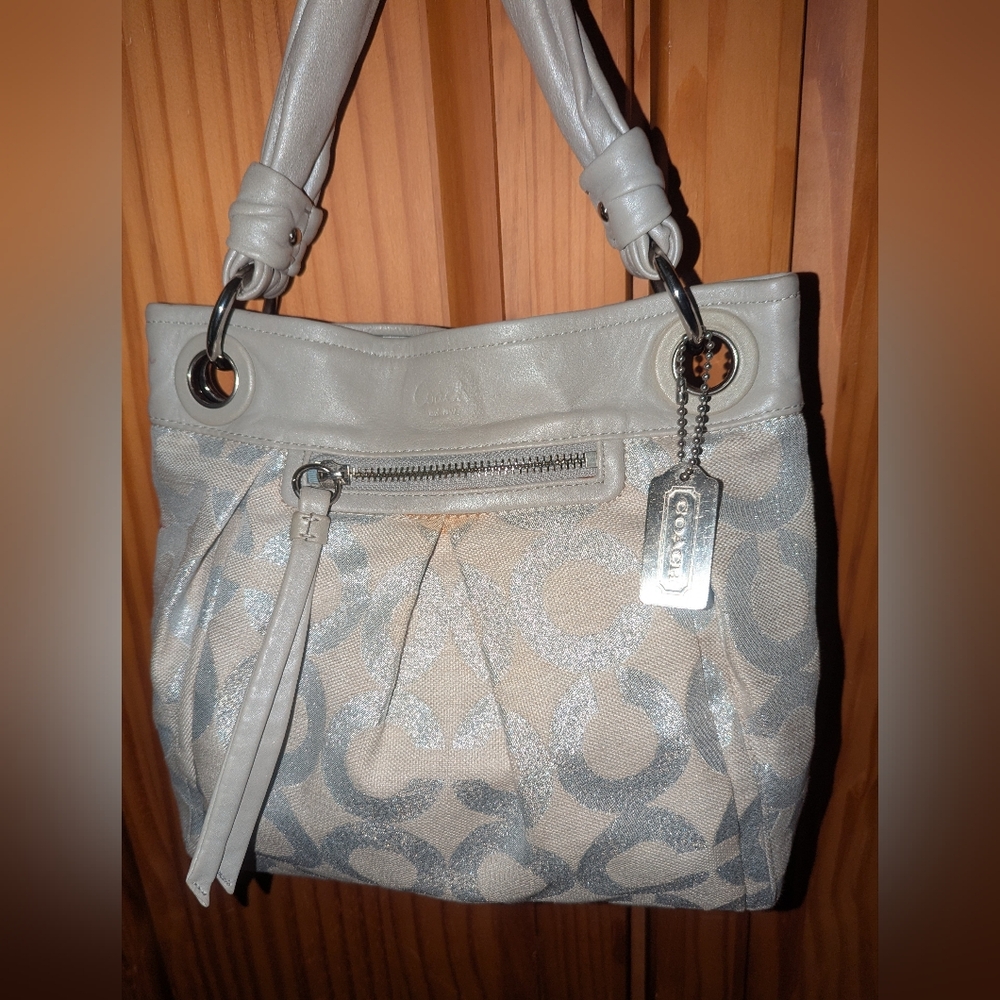 Coach Parker Silver Gray Op Art Gray Shoulder Bag . 13511 - Picture 4 of 15